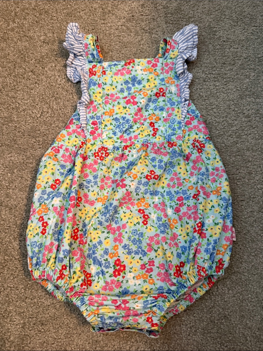 Ruffle Butts Floral Ruffle Bubble Romper Overall with adjustable straps